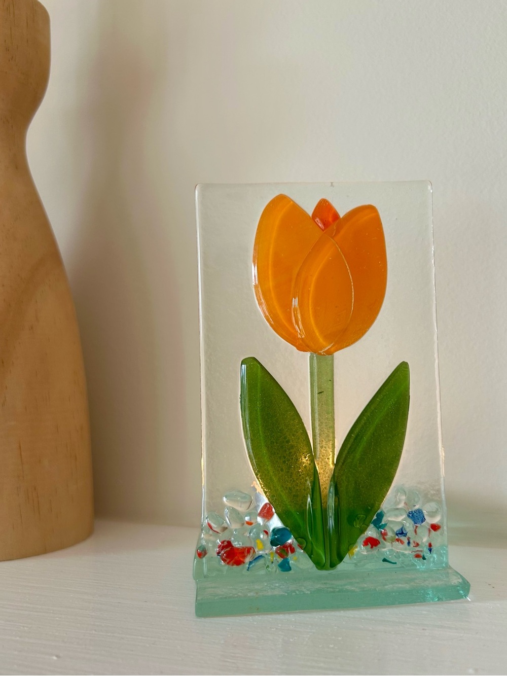 Tulip Fused Glass Art Panel - Tealight Holder, Sun Catcher or Freestanding Decor